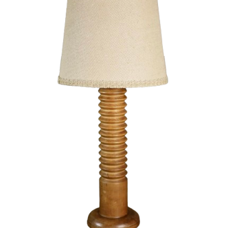Large turned wood table lamp, France, 1950s