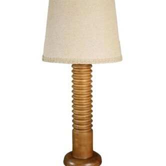 Large turned wood table lamp, France, 1950s