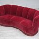 1960s, Danish 3-seater "Banan" sofa, original cherry-red furniture velour.