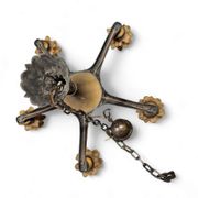 5 arms Art Deco / Art Nouveau / brass hanging lamp / Hand blown floral shades