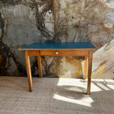 Table de ferme bois & bleu paon