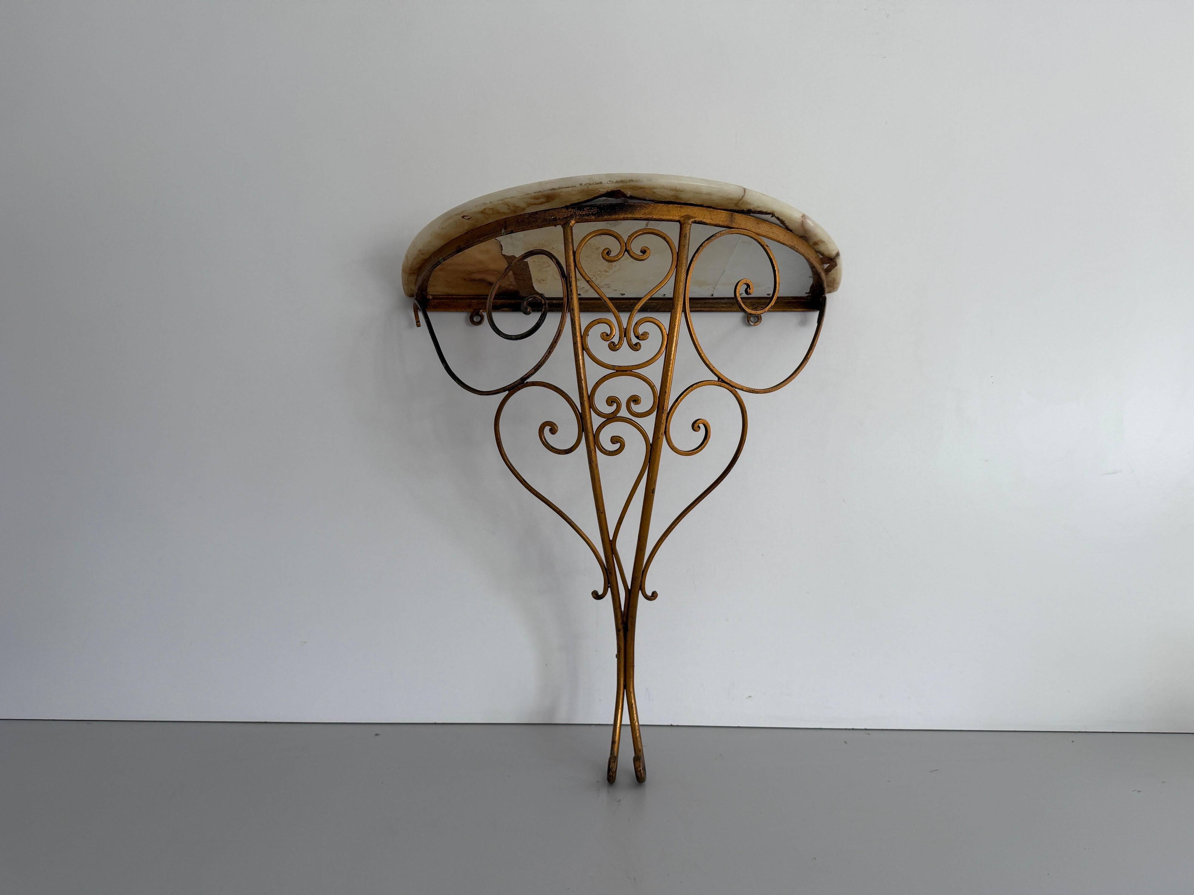 Mid-century floating wall console in wrought iron, 1950, Italy