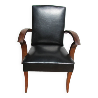 Bridge lounge armchair from the 1940s, walnut and skai