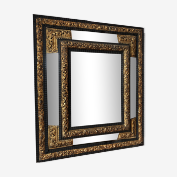 Miroir à parecloses epoque Napoléon III, glaces mercure biseautées, Style Louis XIII