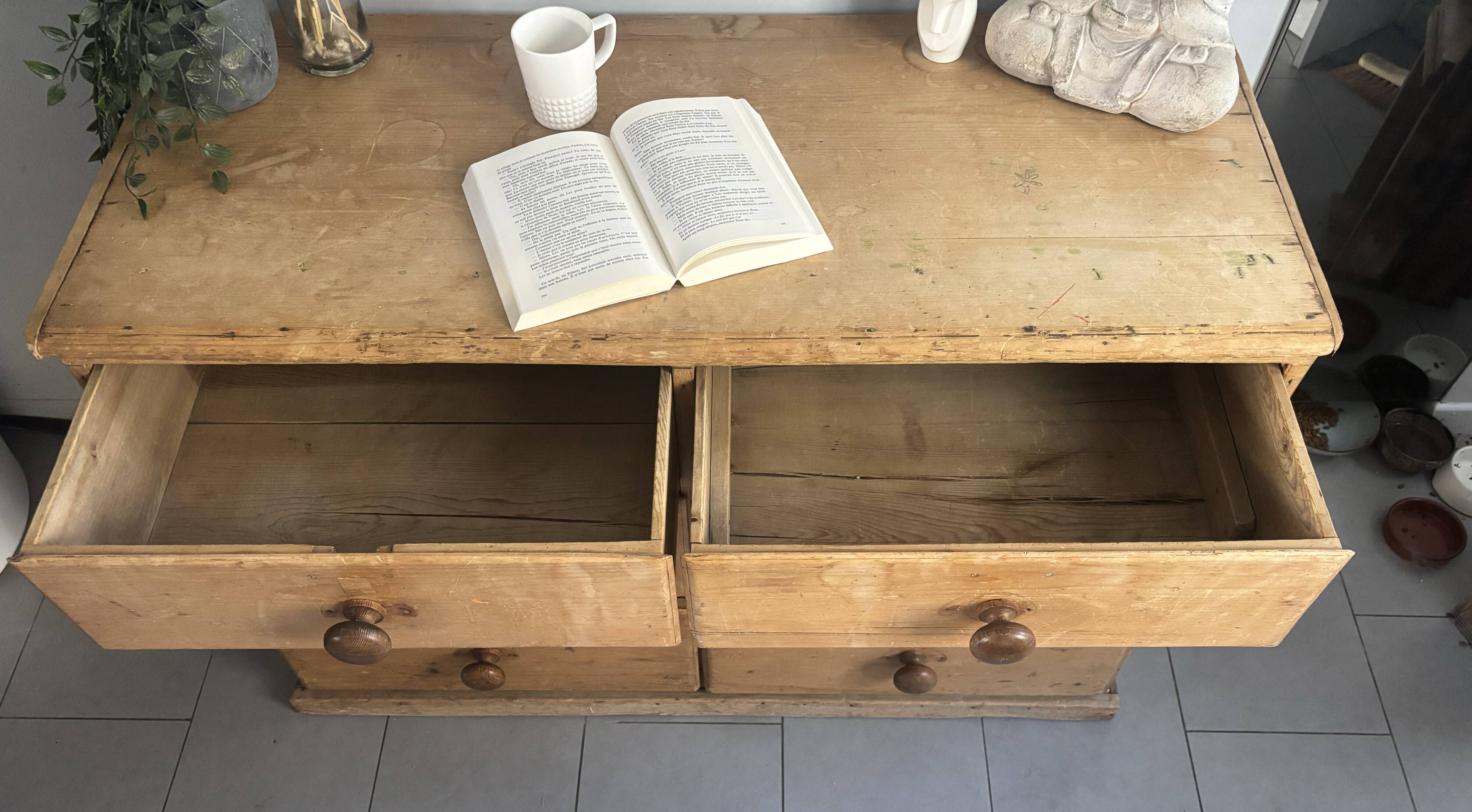 Vintage solid pine English trade counter furniture