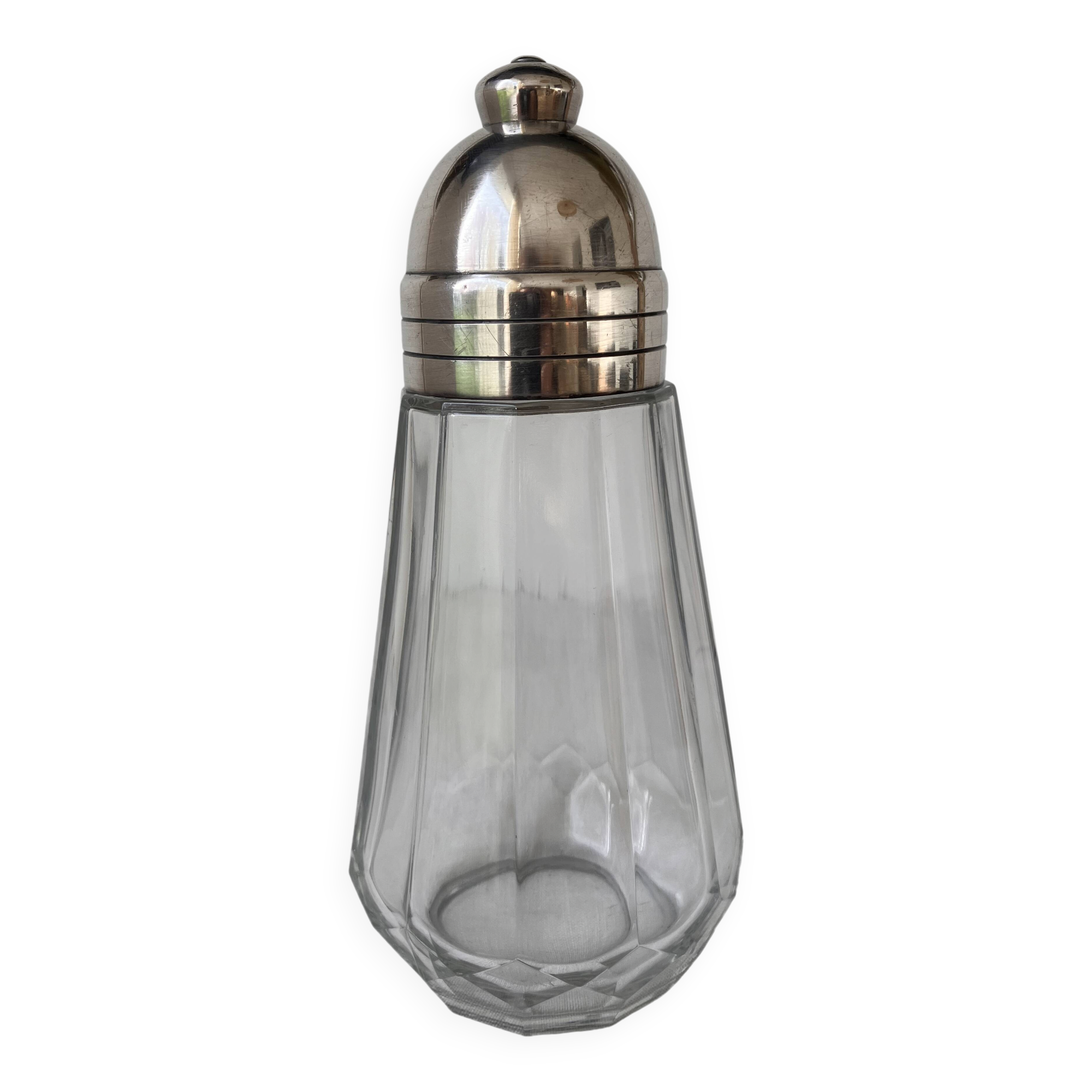 Saupoudreuse poudrier à sucre Christofle cristal et métal argenté Megeve