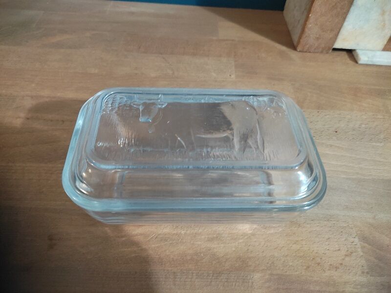 Butter dish molded glass cow