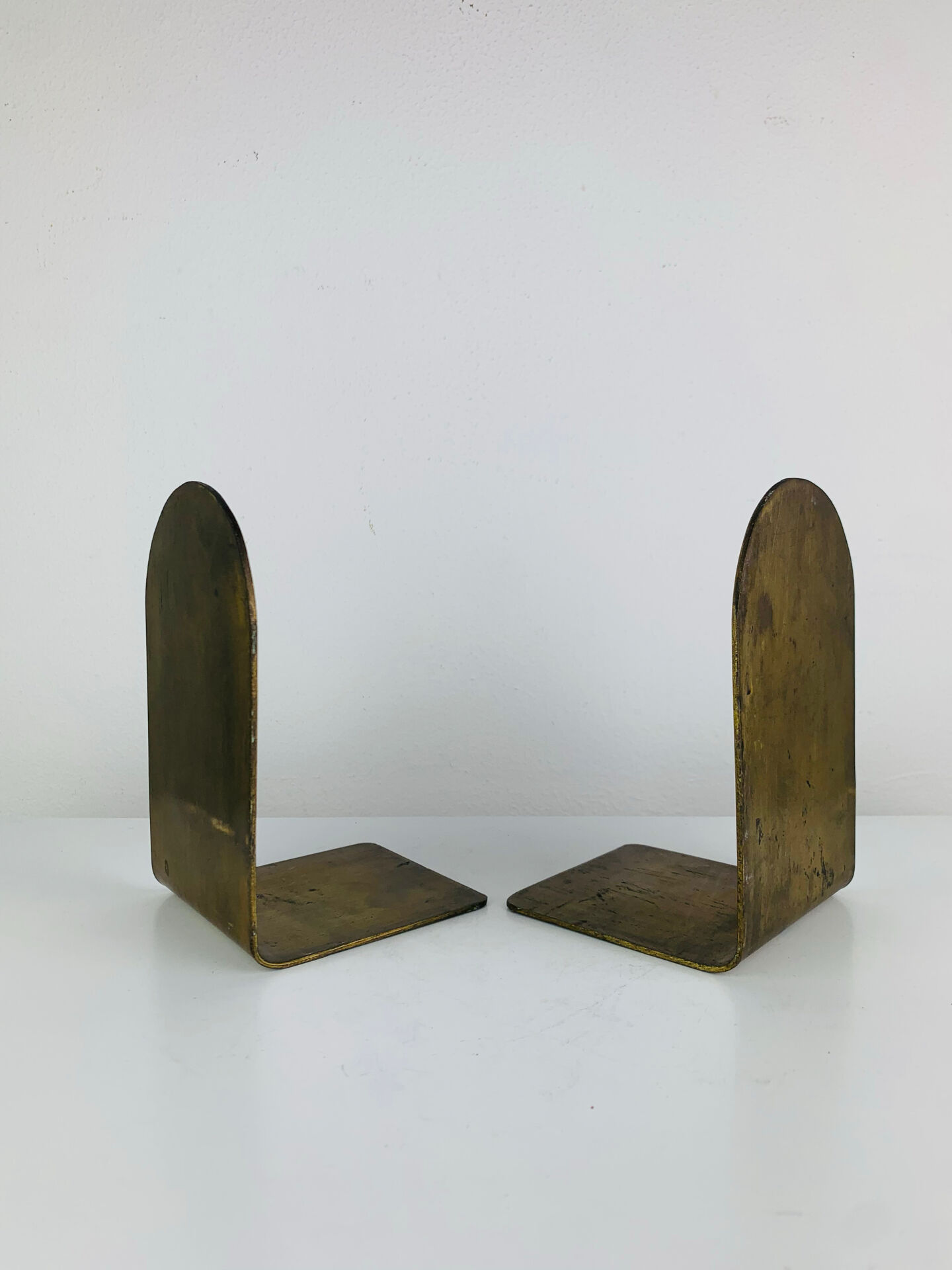 Pair of minimalist vintage raw brass bookends