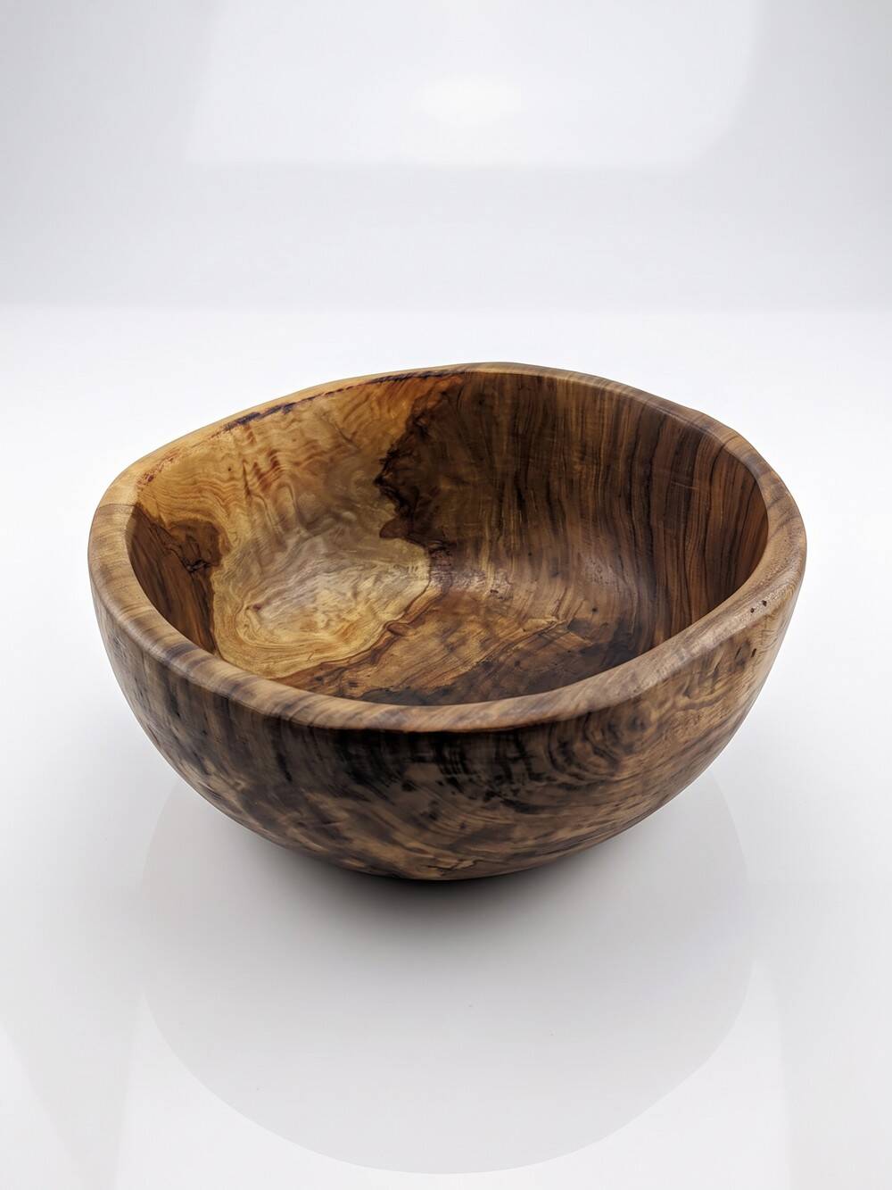 Large turned monoxyle olive wood bowl, 1950s-1970s.