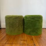Lot 2 green fur poufs from the 70s