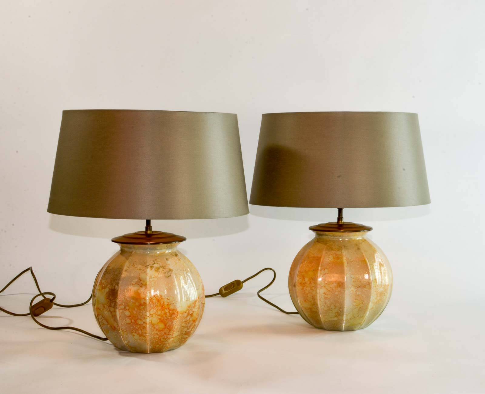 Stunning Pair of French Handmade Glass Laque Line Table Lamps, 1970s