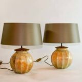 Stunning Pair of French Handmade Glass Laque Line Table Lamps, 1970s