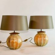 Stunning Pair of French Handmade Glass Laque Line Table Lamps, 1970s