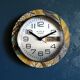 Clock formica vintage round silent wall clock "Kiplé yellow brown"