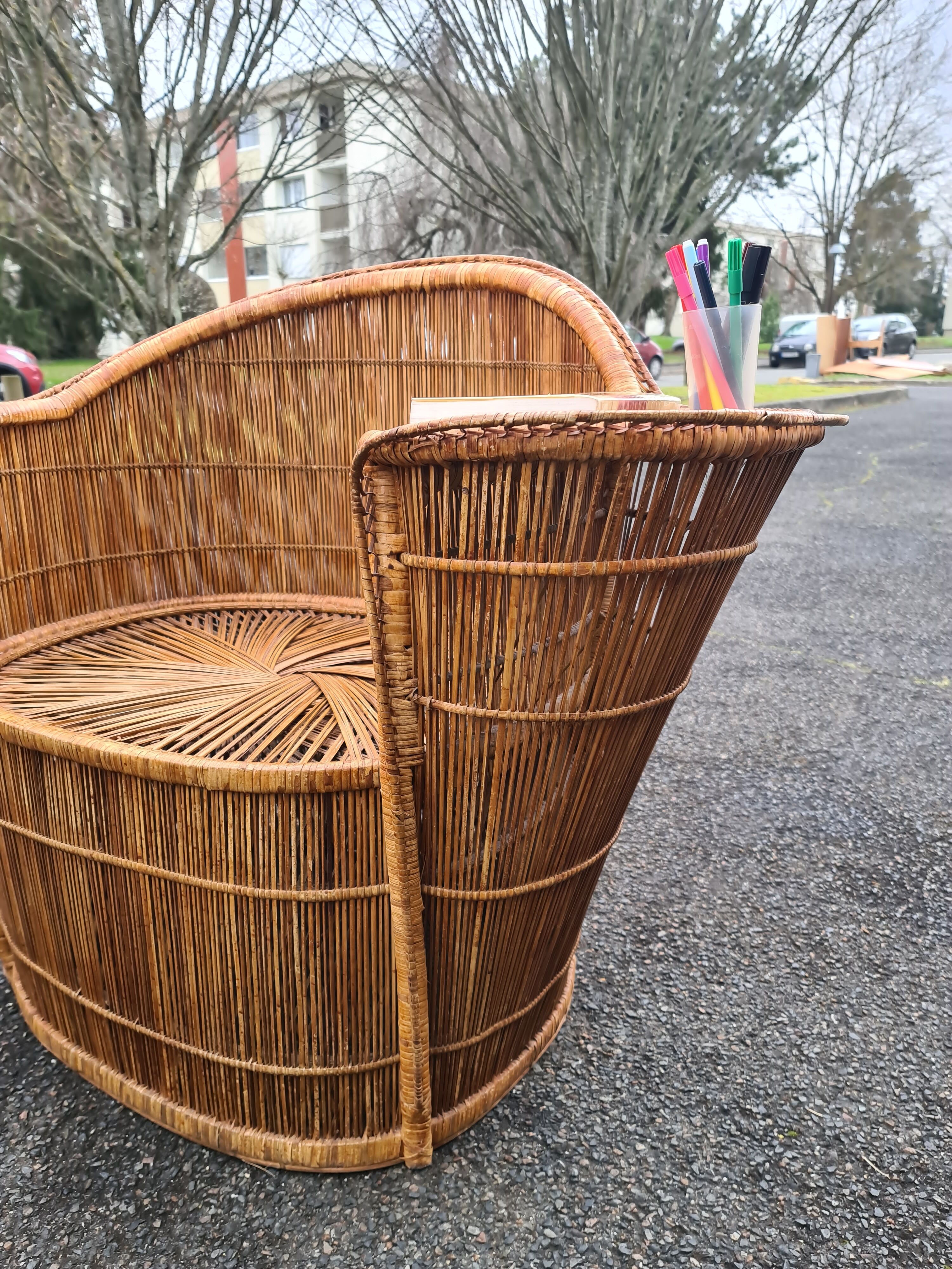 Bench rattan armchair model tablet phone 1960