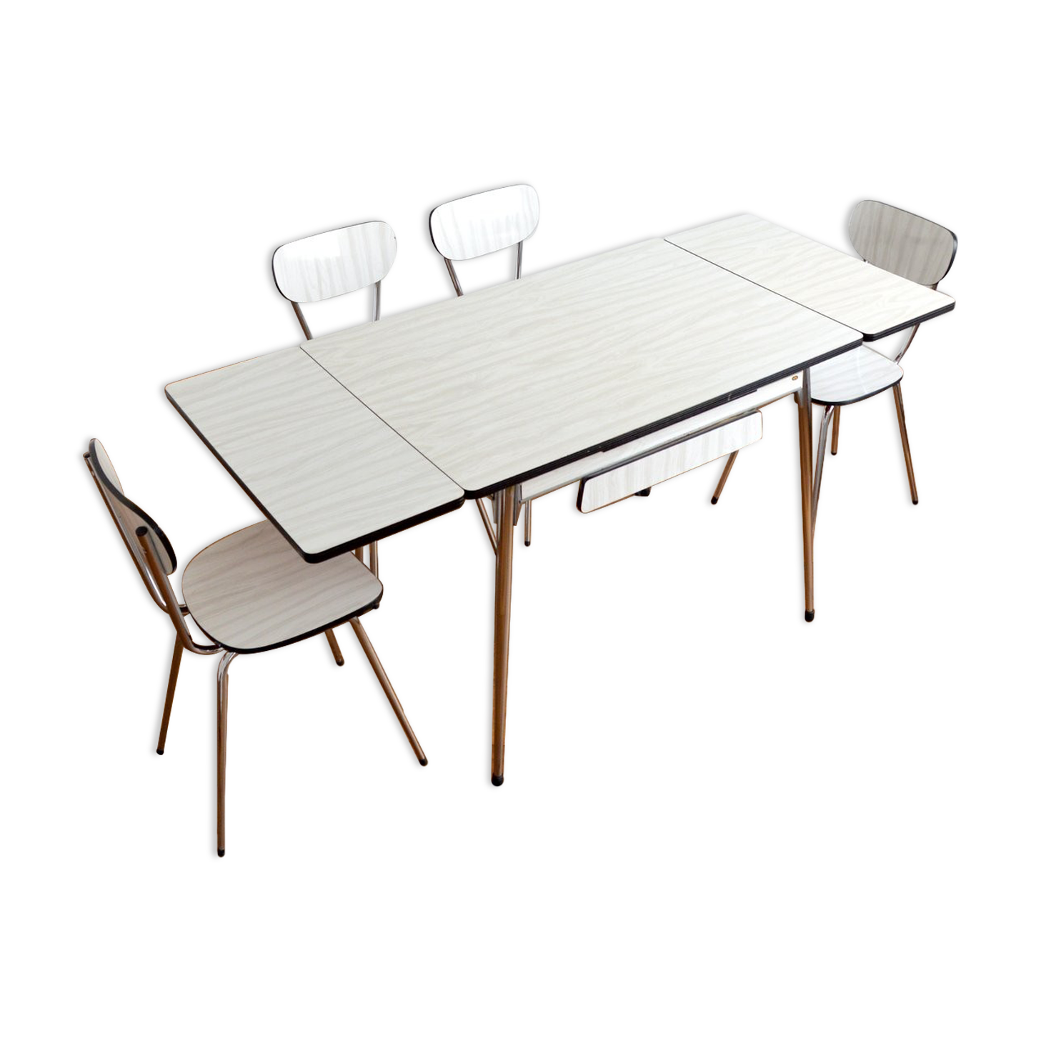 Table with extensions and chairs in formica 1950s