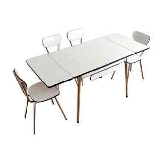 Table with extensions and chairs in formica 1950s