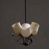 Mid-century glass and brass chandelier, model 501-3 by Stockmann, Finland, 1940s.