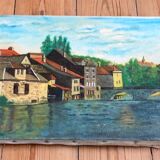 French school, 20th century: oil on canvas, Ornans, the village of Gustave Courbet - Jura