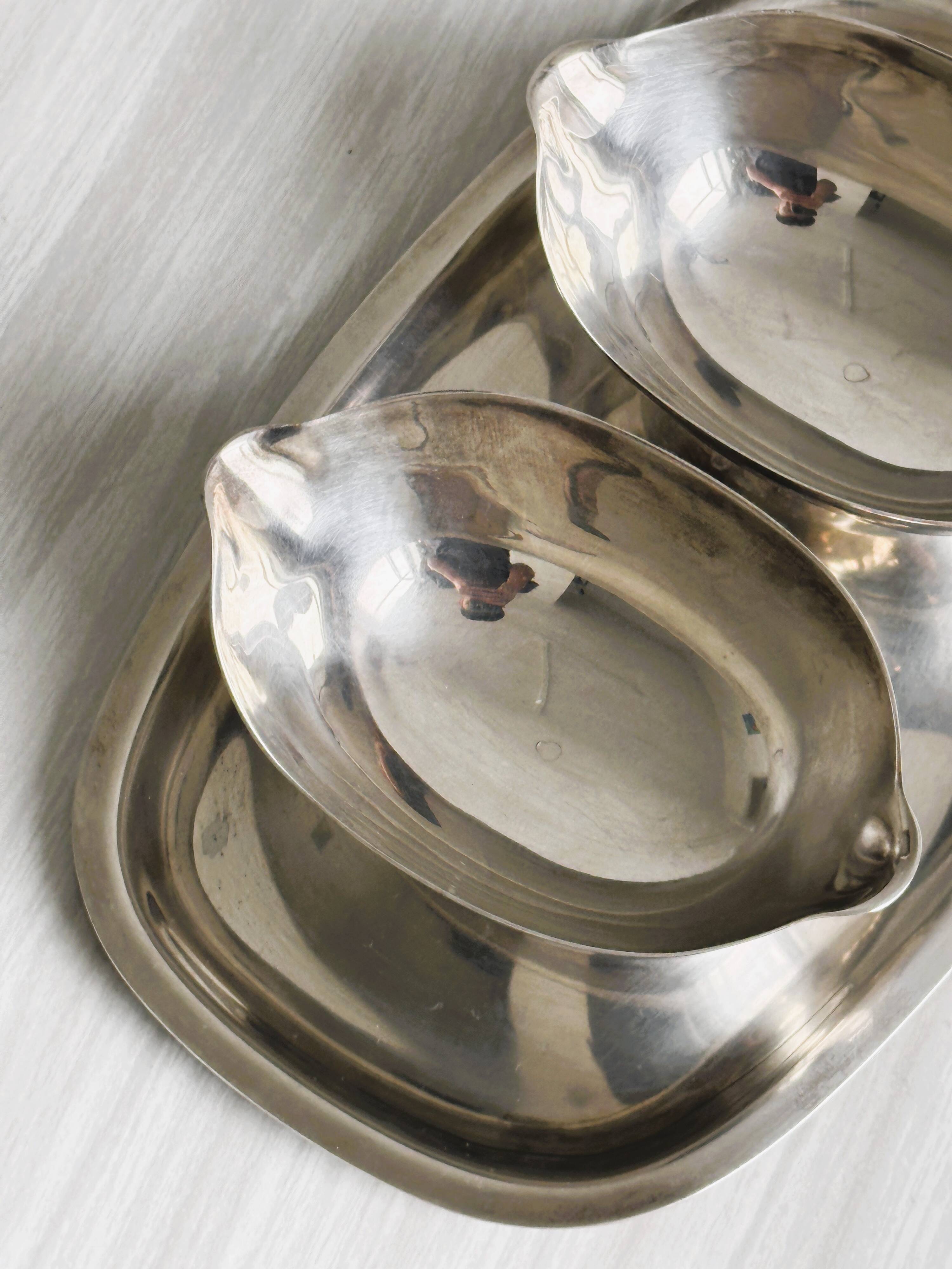 Fixed sauce boats on stainless steel tray