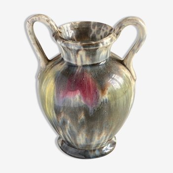 Vase vintage à anses en céramique flammée