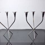 Pair of Scandinavian 3-arm candlesticks in alpaca, Sweden, 1970