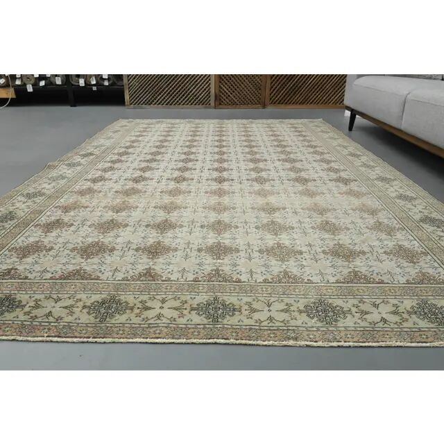 1970s vintage Turkish Oushak handmade wool cotton brown area rug 195x283