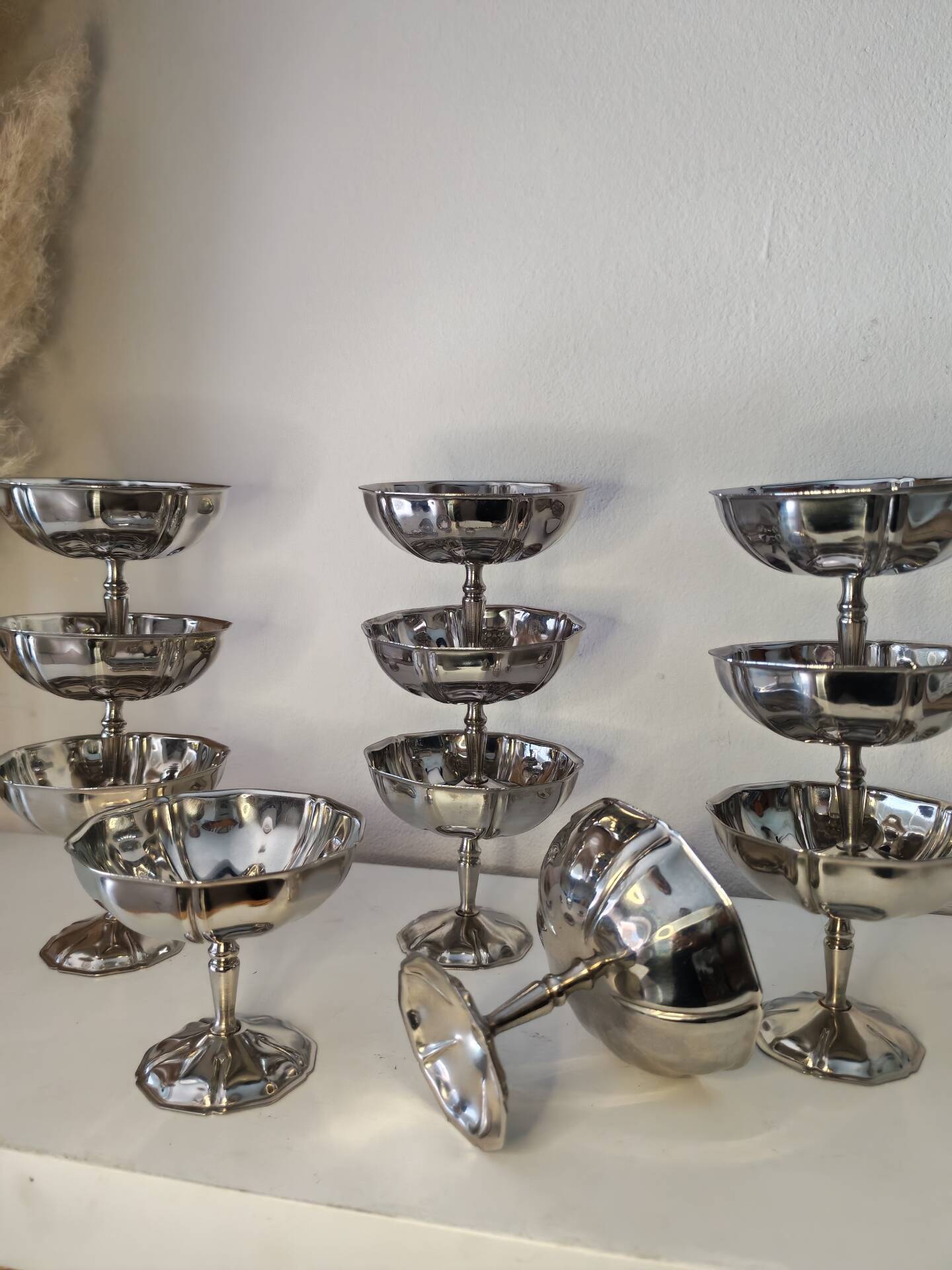 11 vintage stainless steel ice cream cups