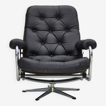 Années 1970, chaise pivotante danoise, état d'origine, cuir, acier chromé.