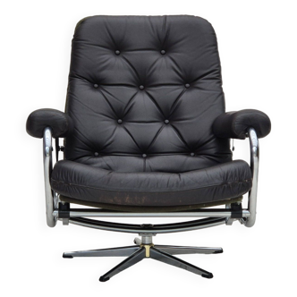 1970s, Danish swivel chair, original condition, leather, chrome steel.