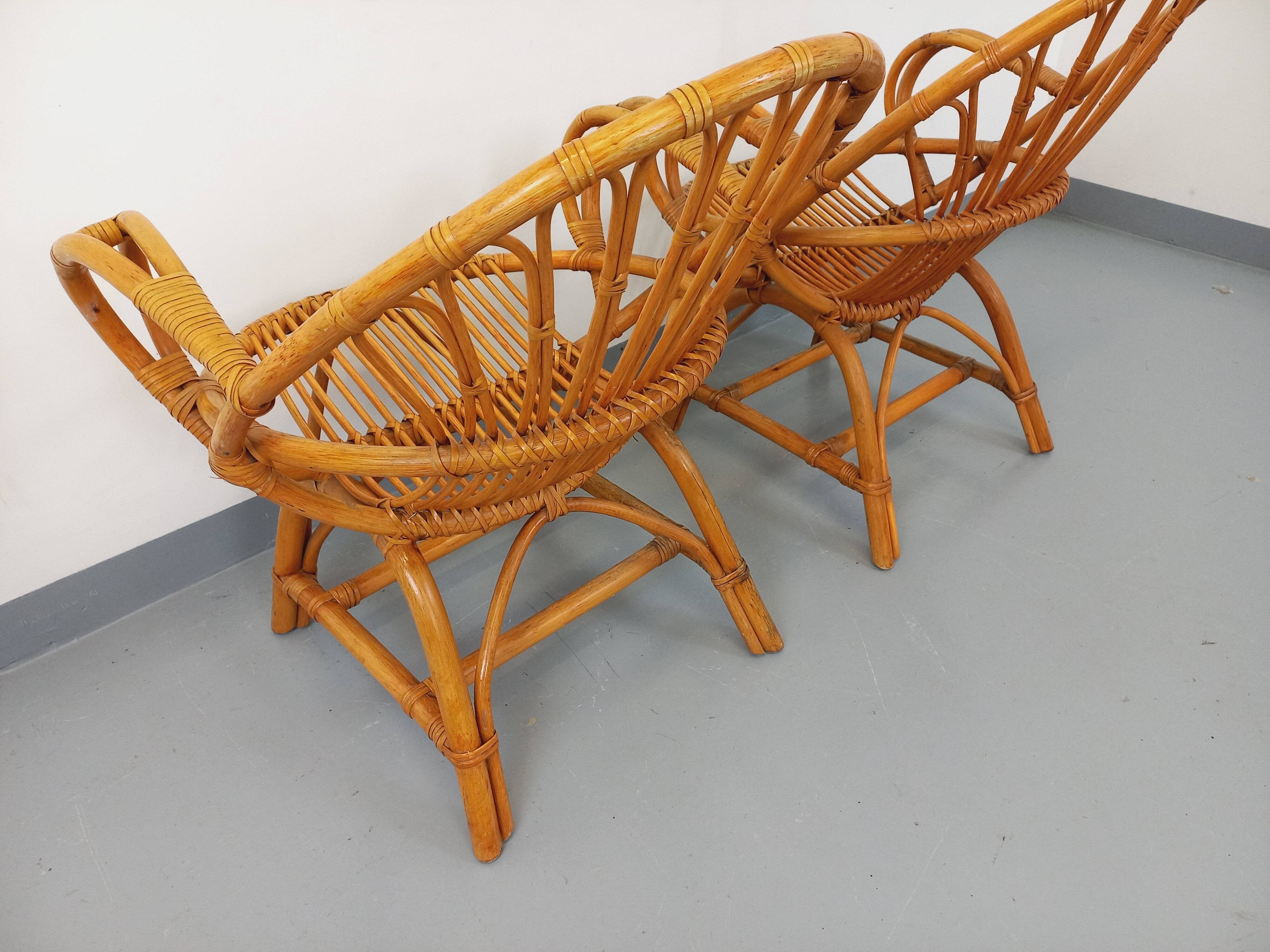 Pair of vintage rattan armchairs from the 60s