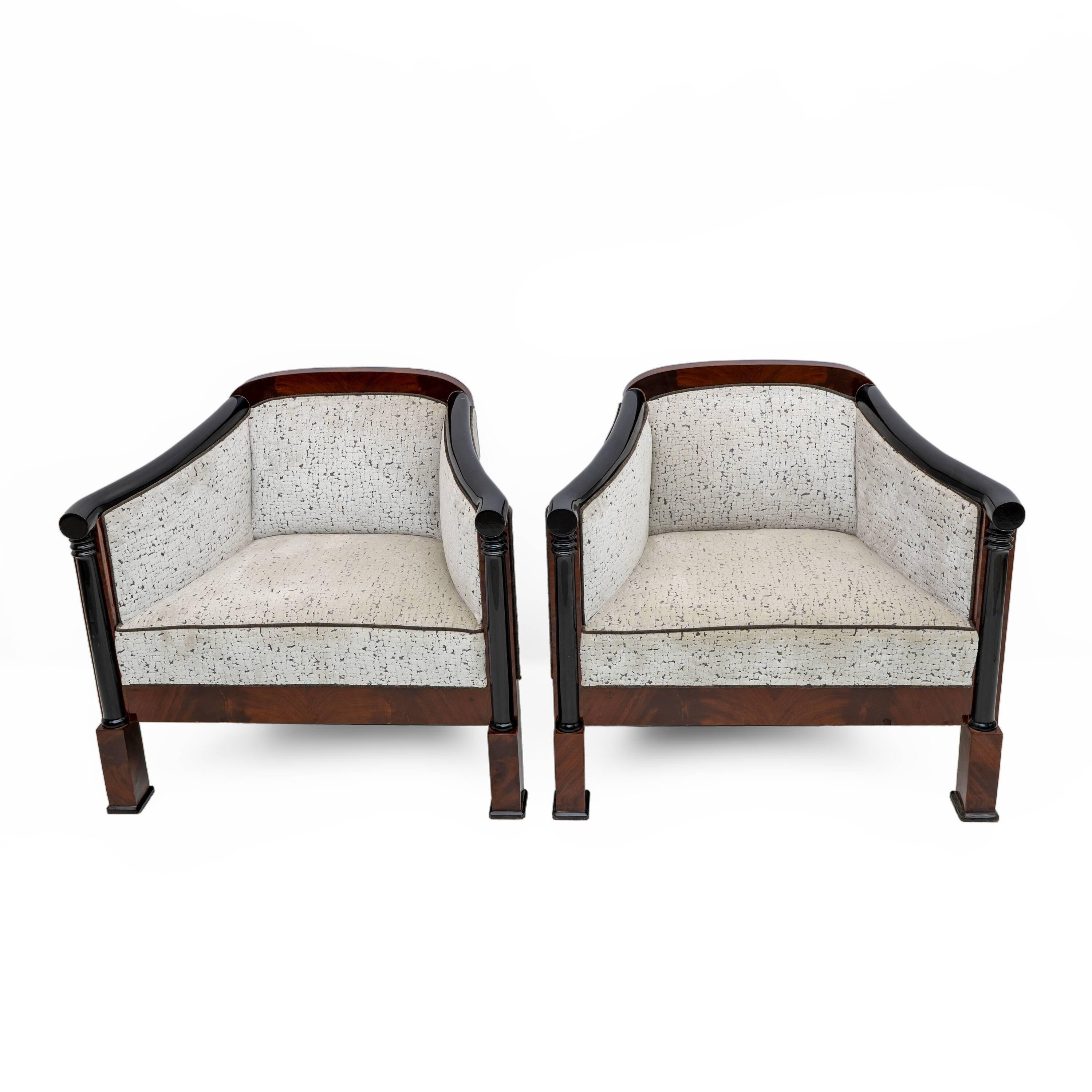 19th Century Biedermeier Mahogany Feather Two Armchairs and Sofa, Vienna