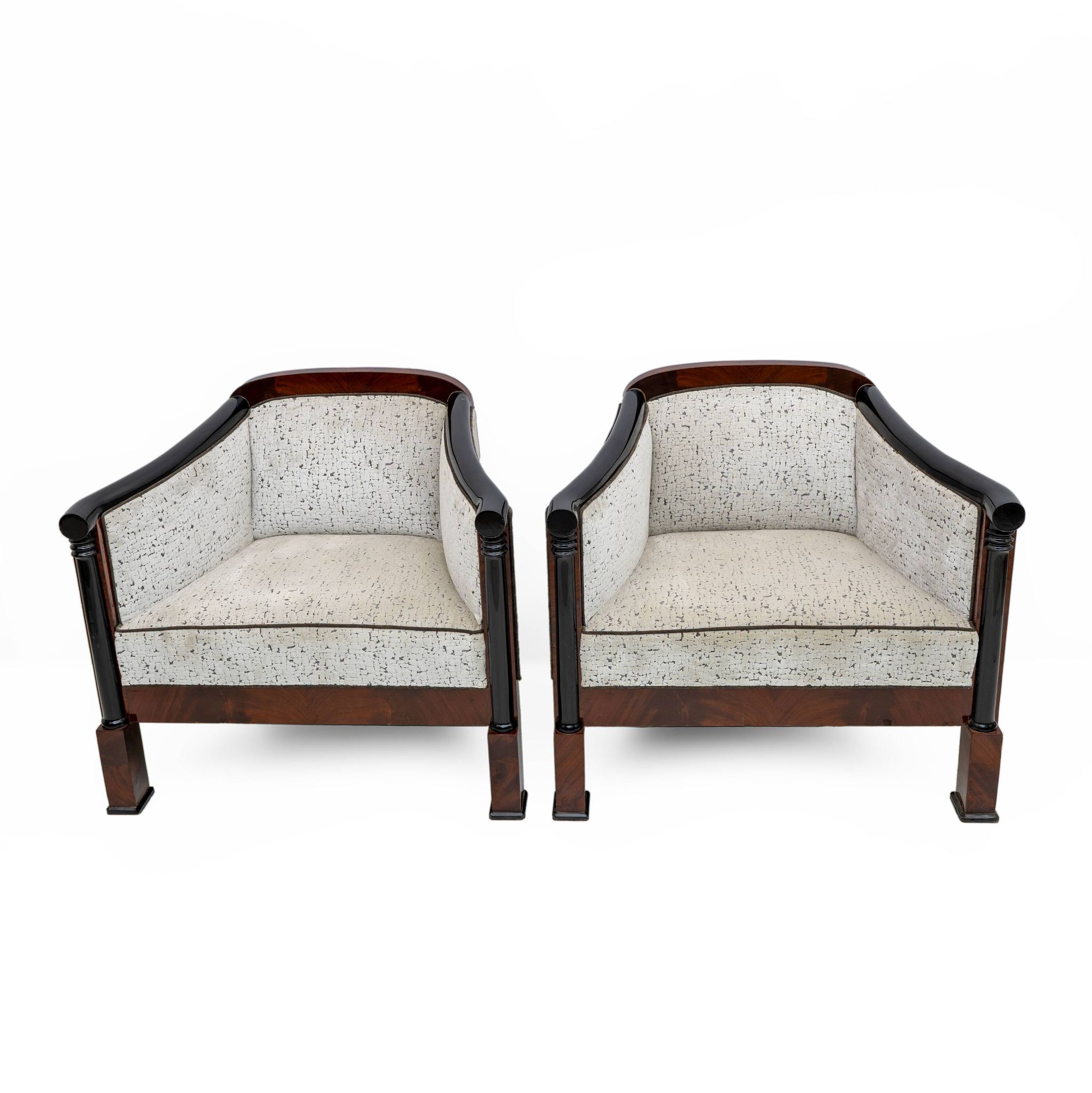 19th Century Biedermeier Mahogany Feather Two Armchairs and Sofa, Vienna