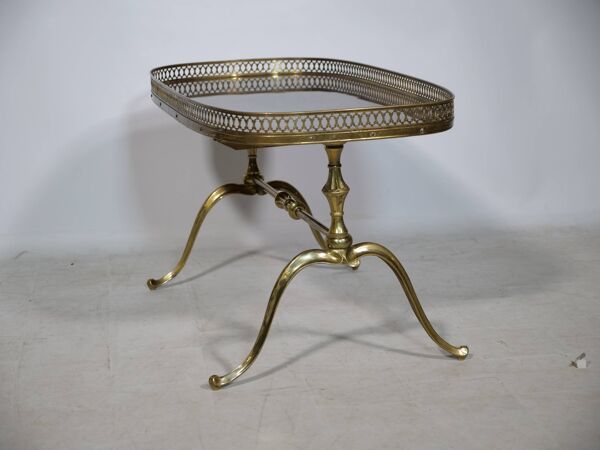 Table d'appoint en laiton et teck de style Régence avec plateau amovible, années 1960