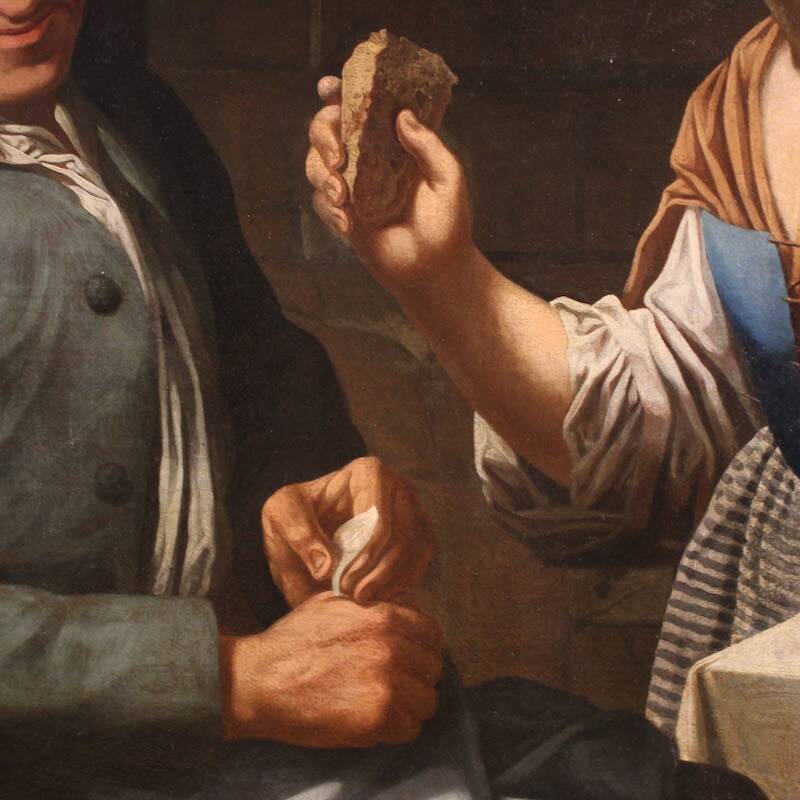 Antique Lombard painting from the 17th century, interior scene