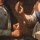 Antique Lombard painting from the 17th century, interior scene