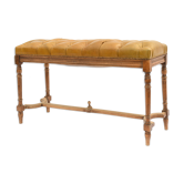 Banc de style louis xvi en bois et cuir marron capitonné
