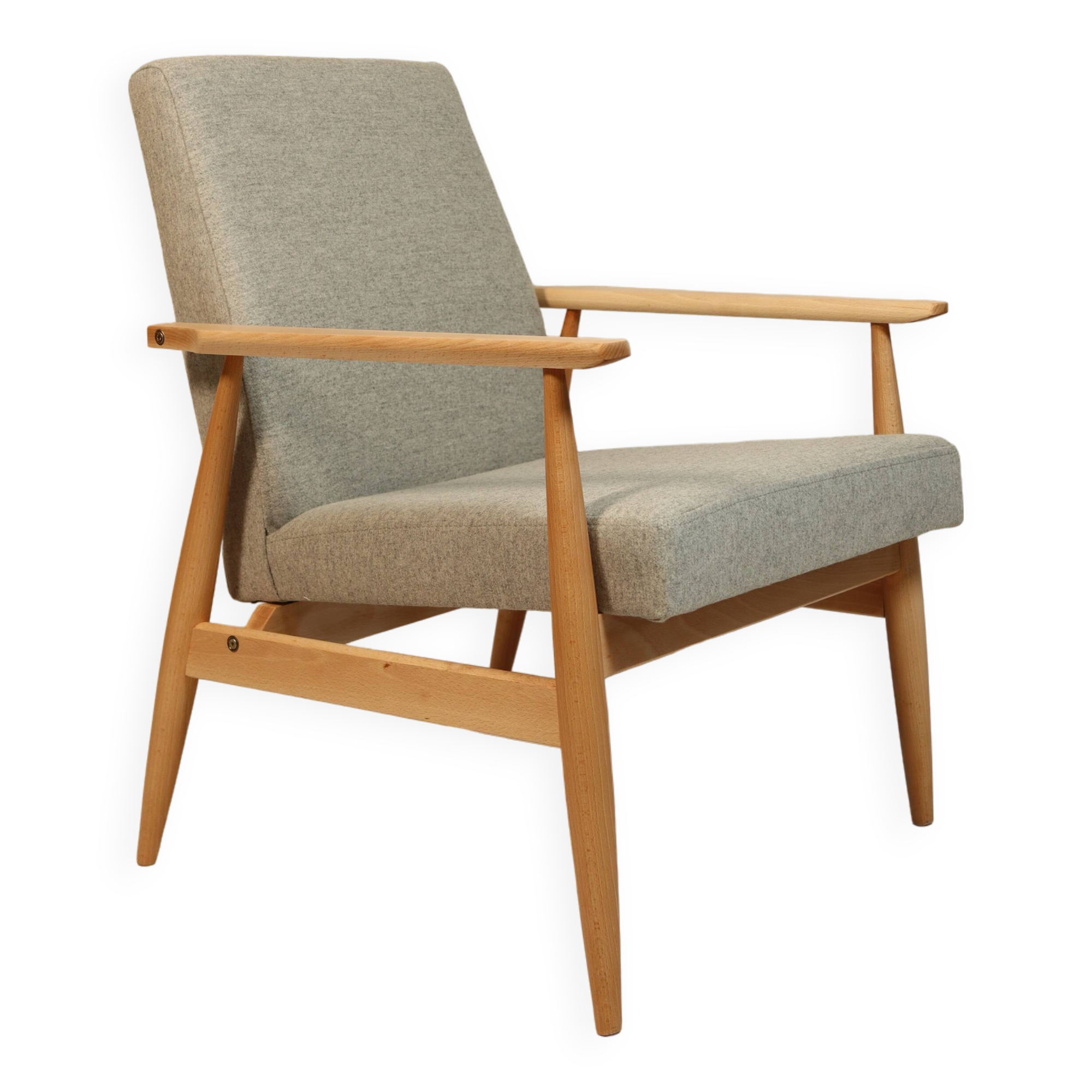 Fauteuil Vintage Gris Clair Design Scandinave Revêtement Laine