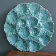 Turquoise barbotine oyster dish Gien France