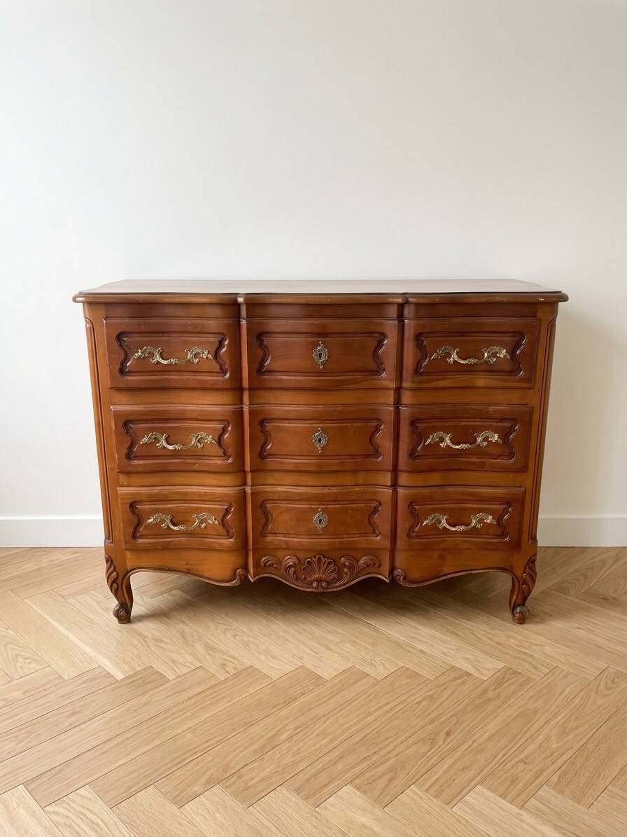 Classic wooden and brass chest of drawers