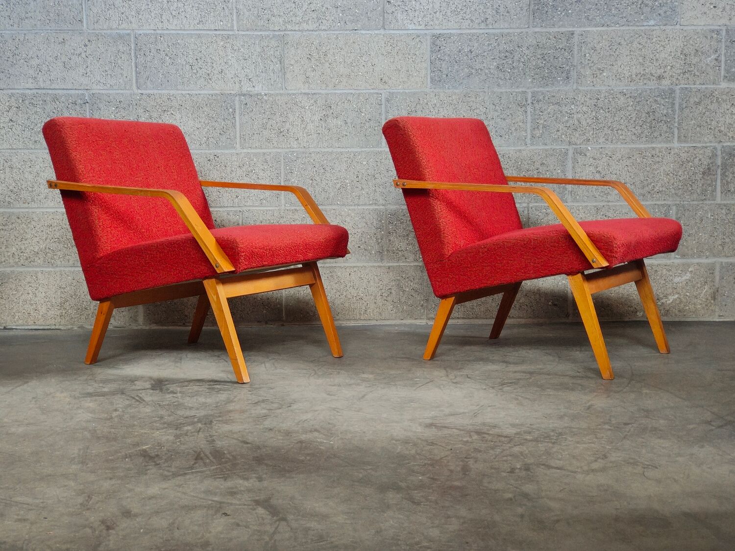 Pair of armchairs red Mier Topolcany 1960