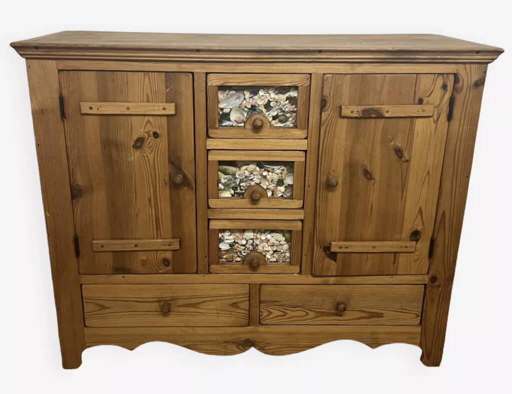 Vintage solid pitch pine chest of drawers