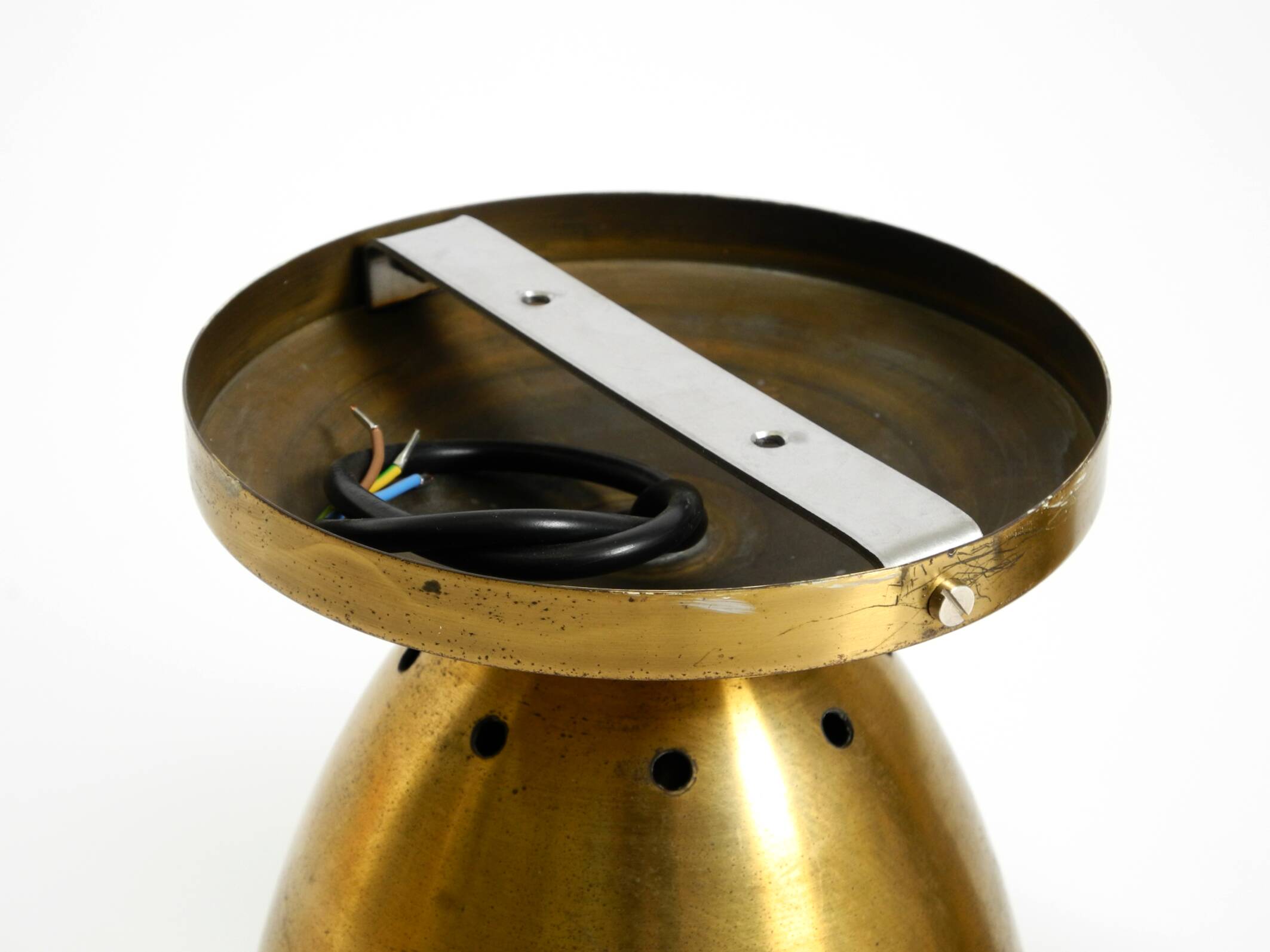 A pair of large, original Mid Century Modern brass ceiling lamps