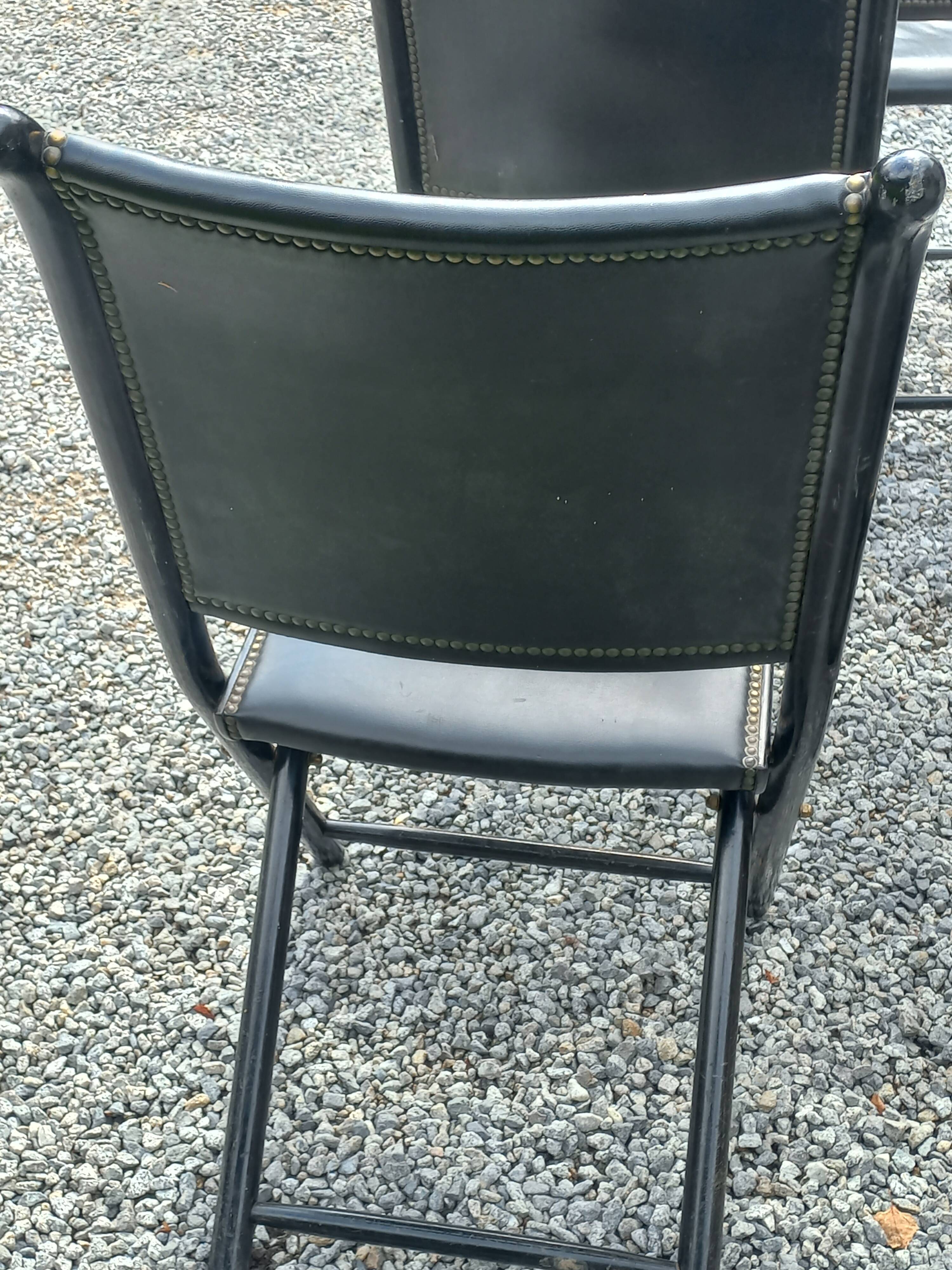 Set of 6 folding chairs, 70s design, 3 leather, 3 moleskin