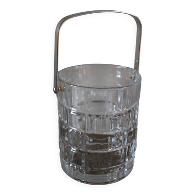 Seau à glace en verre vintage anse métal
