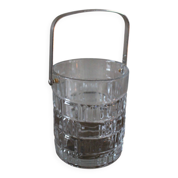 Seau à glace en verre vintage anse métal