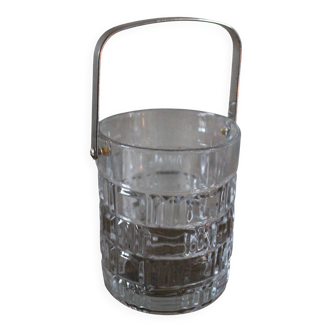 Vintage glass ice bucket with metal handle