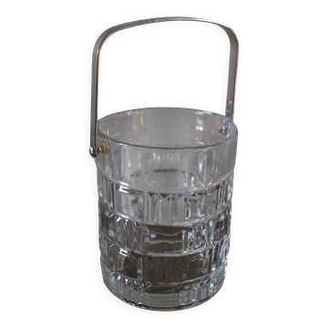 Vintage glass ice bucket with metal handle