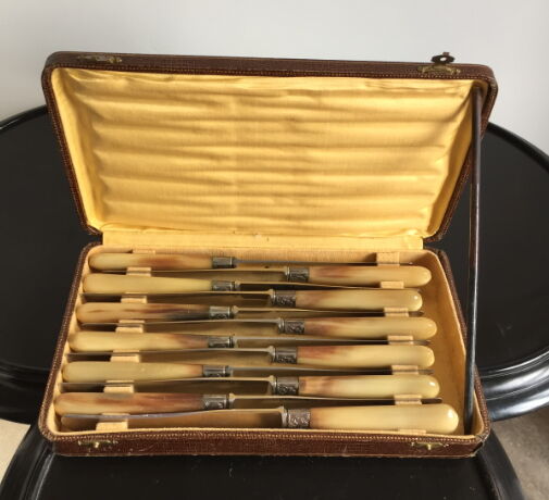 Serie de 12 couteaux anciens manche corne lame apollonox Selency