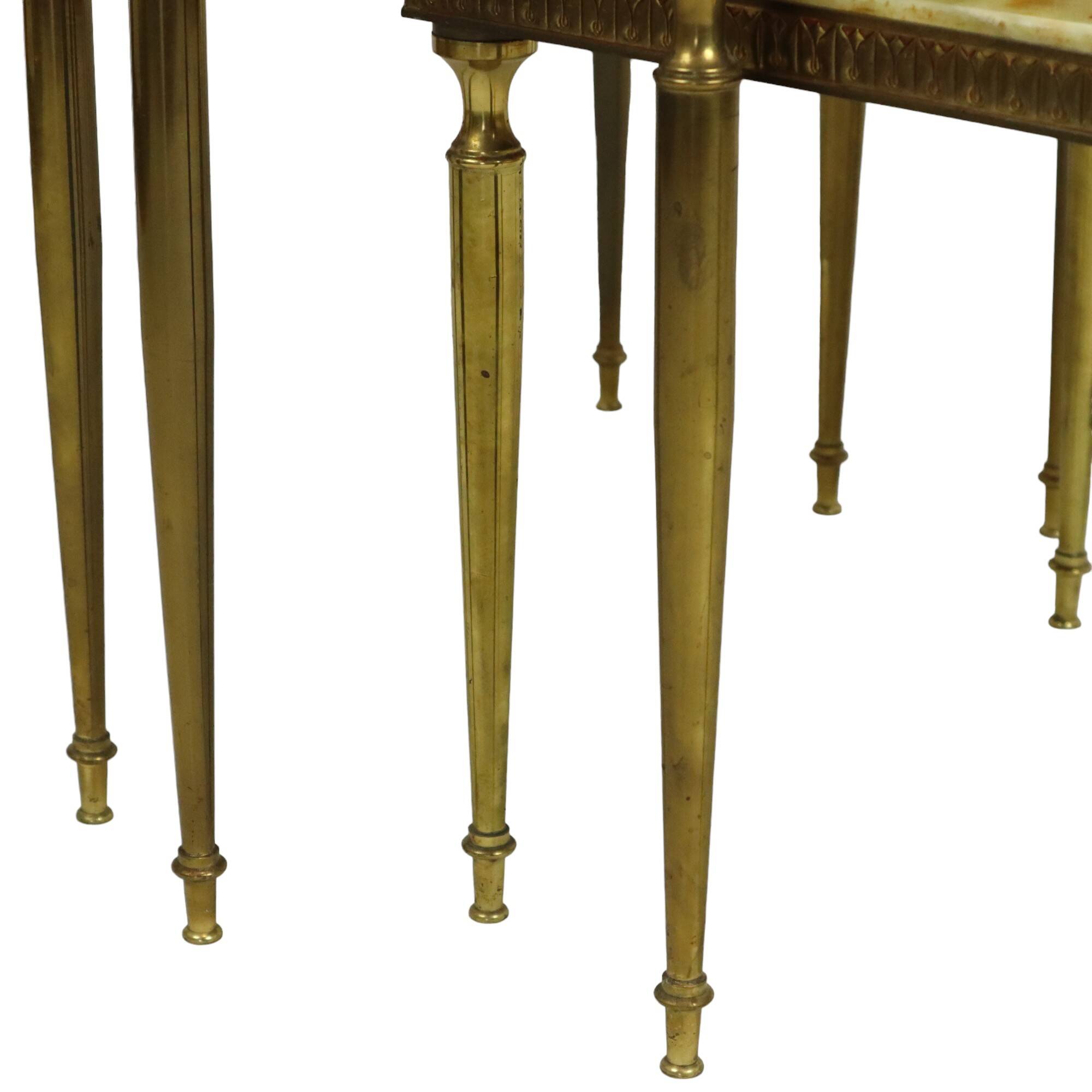 Set of 3 Nesting Tables Onyx Marble Copper Frame 1950s France